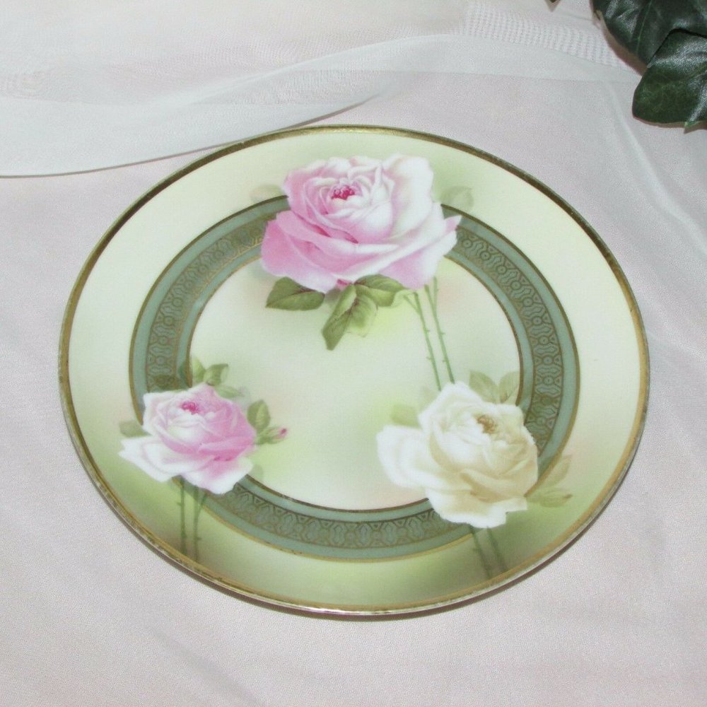 Antique German Cabinet Display Plate Z S & C Royal Munich Bavaria Pink Roses